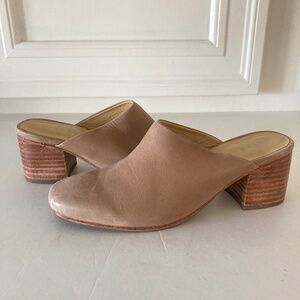 Nisolo Anthropologie All Day Honey Leather Heeled Mules Sz 7.5